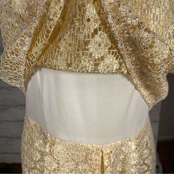 Jessica Simpson Gold Shimmer Lace Overlay Fit & Flare Sleeveless Party Dress 12 - Picture 7 of 10